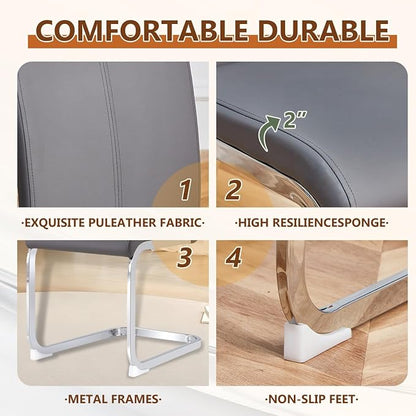 63'' Glass Dining Table Set for 6, Kitchen Table Chairs Set of 6, Clear Glass Dining Table with Black unique design Leg and Silver Metal Base, 6 PU Dining Chairs with Metal Legs, Living Room, Kitchen.
