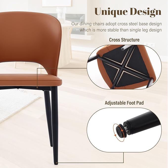 Homcosan Dining Chairs Set of 4, Modern Kitchen Chairs with Cross Structure & Exquisite Piping Design, Easy Assembly, Faux Leather Dining Room Chairs for Living Room Lounge, Bedroom, Brown