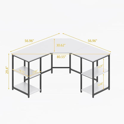 Elephance L-Shaped Desk with Shelves, Computer Corner Desk, Home Office Writing Workstation, Gaming Desk PC Laptop Table with Storage