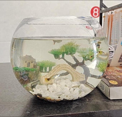 AWXZOM Small Japanese Fish Tank Decorations Set, Suitable for Aquariums up to 5 Gallon or Fish Bowl, Includes Small Decorations Artificial Plastic Plants Fish Tank House