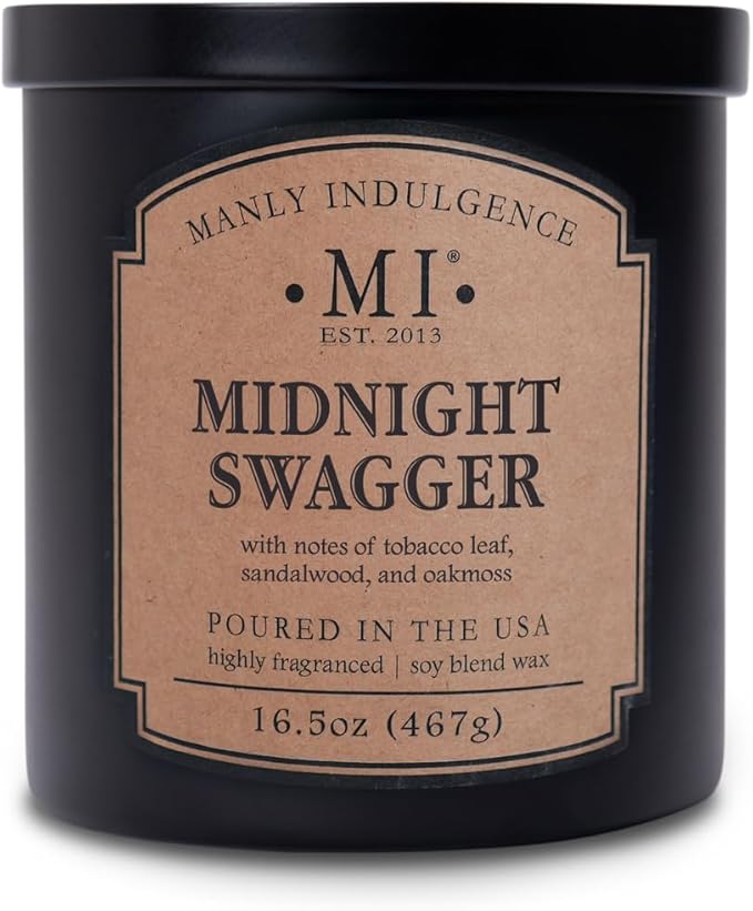 Manly Indulgence Midnight Swagger Scented Candles for Men, 2 Wick, 16.5 oz, Premium Soy Blend Wax, 60H Burn, Candles for Home Scented - Made in The USA