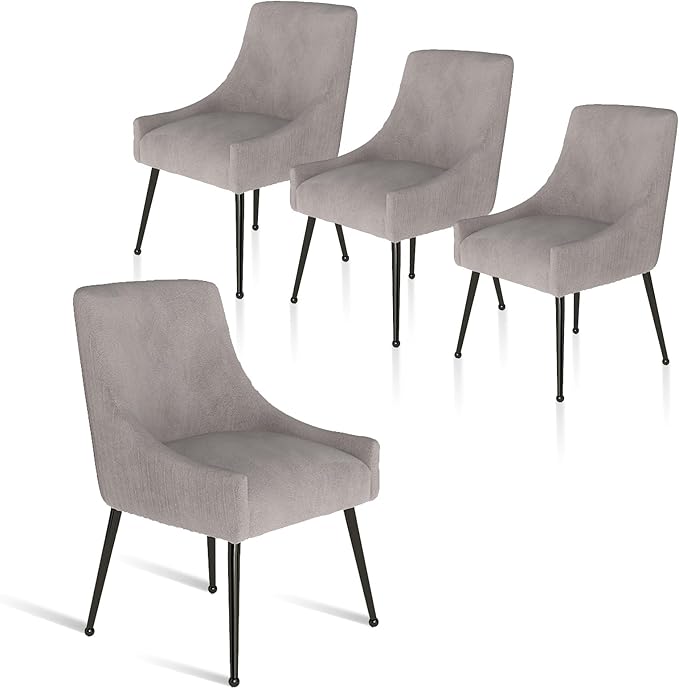 Velvet Dining Chairs Set of 4,Gray Upholstered Living Room Chairs with Black Metal Legs, Modern Tufted Accent Chairs for Living Room, Study Room, Kitchen