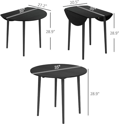 HOMCOM 35" Small Kitchen Table, Collapsible Drop Leaf Table for Small Spaces, Round Folding Dining Table with Solid Wood Legs for Kitchen, Dining Room, Black