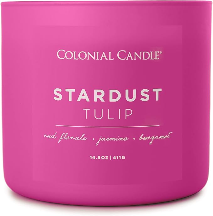 Colonial Candle Stardust Tulip Scented Jar Candle, Pop of Color Collection, 3 Wick, 14.5 oz - Up to 60 Hours Burn