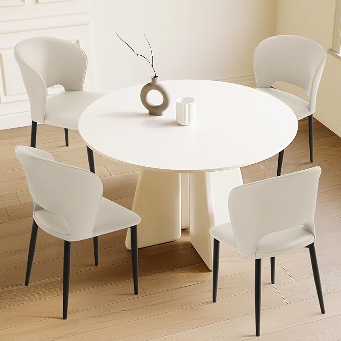 Homcosan Dining Chairs Set of 4, Modern Kitchen Chairs with Cross Structure & Exquisite Piping Design, Easy Assembly, Faux Leather Dining Room Chairs for Living Room Lounge, Bedroom, Beige