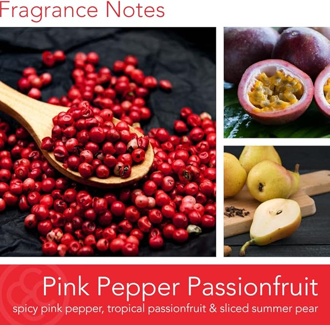 Colonial Candle Pink Pepper Passionfruit Scented Jar Candle, Pop of Color Collection, 3 Wick, Red, 14.5 oz - Up to 60 Hours Burn