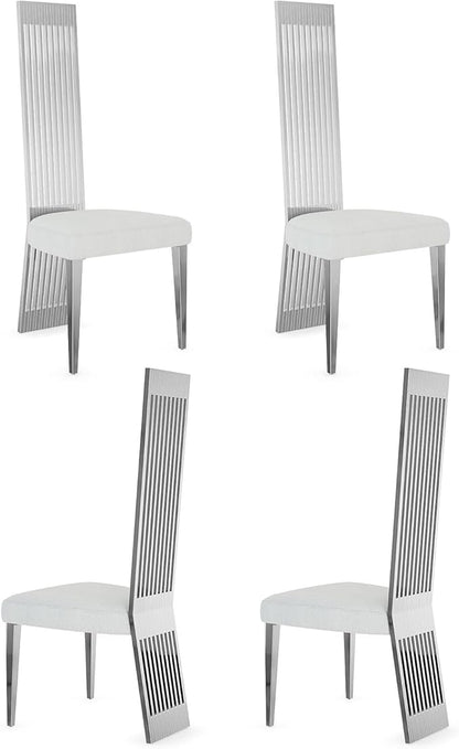 Silver Dining Chair Set of 4, White Boucle Dining Chairs with Polished Silver Stainless Steel Backrest and Legs, Modern Elegant Upholstered Dining Room Chairs for Dining Room Kitchen Restaurant