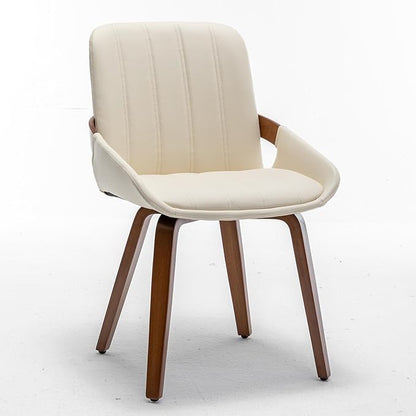 Mid Century Modern Faux Leather Upholstered Dining Chairs,Armless Accent Chairs with Sturdy Natural Wood Legs,Bamboo Backrest Support for Kitchen&Dining Room Chairs(1PCS,Beige)