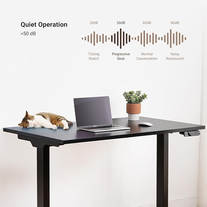 Progressive Desk Stand Up Electric Standing Desk, Compact Home Office Table, Black Frame and Roasted Walnut MDF Tabletop Prime Ryzer 42" x 24"