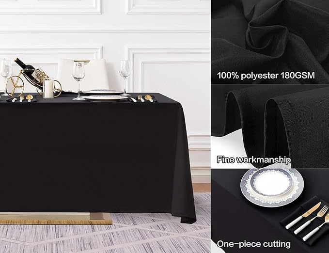 Surmente 10 Pack Black Tablecloth 90 x 156-inch Rectangular Polyester Table Cloth for Weddings, Banquets, or Restaurants
