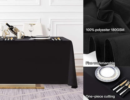 Surmente 10 Pack Black Tablecloth 90 x 156-inch Rectangular Polyester Table Cloth for Weddings, Banquets, or Restaurants