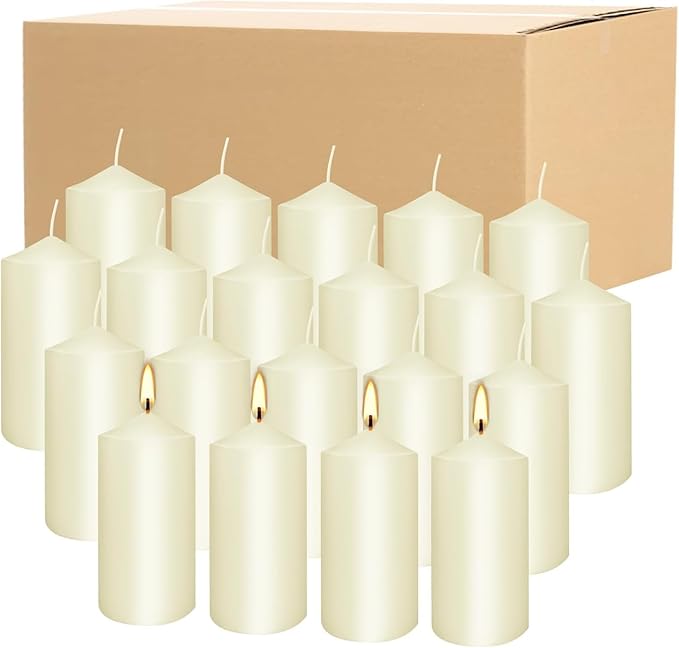 2"x4" High Ivory Pillar Candles, Set of 20 Unscented. Bulk Buy. Ideal for Halloween, Wedding, Emergency Lanterns, Household, Wedding and Home Décor Candlesticks