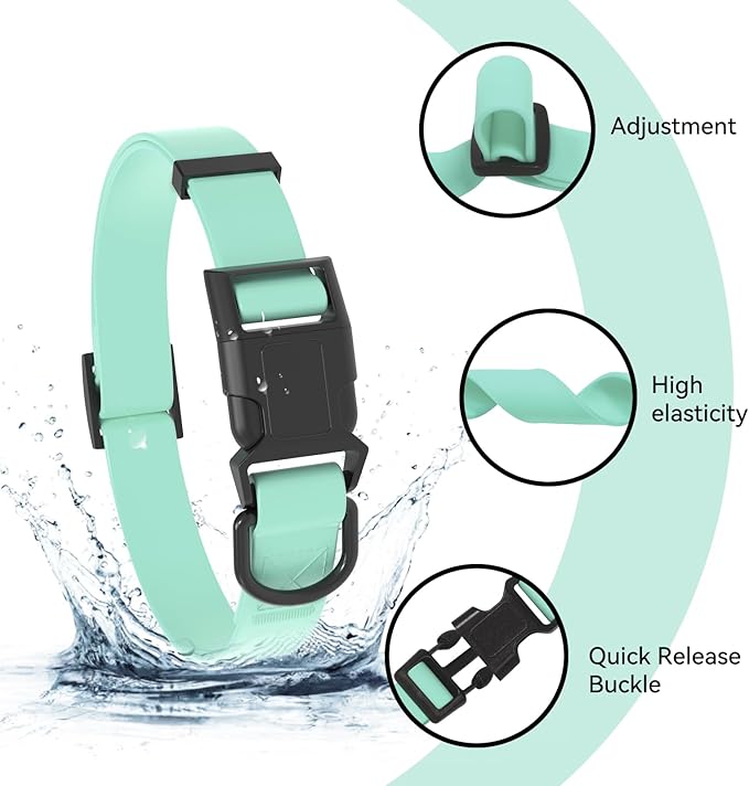Waterproof Dog Collar, Easy to Clean Rubber Dog Collars with Quick Release Buckle Fits Small Medium or Large Dogs (Mint Green, S < 9.5-14.1 inch)