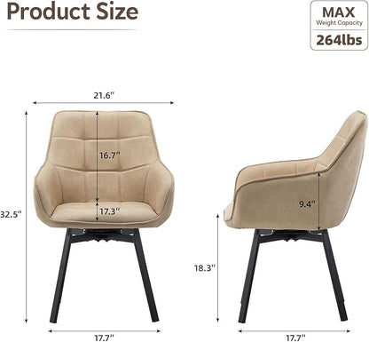 TUKAILAi Swivel Dining Chairs Set of 2, Faux Leather Upholstered Mid Century Accent Chairs with Metal Legs, Rotatable Kitchen Chair for Home Kitchen Restaurant (Cream)