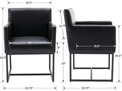 Set of 4 Upholstered Dining Chairs with Armrest, PU Leather Modern Accent Armchairs, Kitchen & Dining Room Chairs Side Chairs, Black