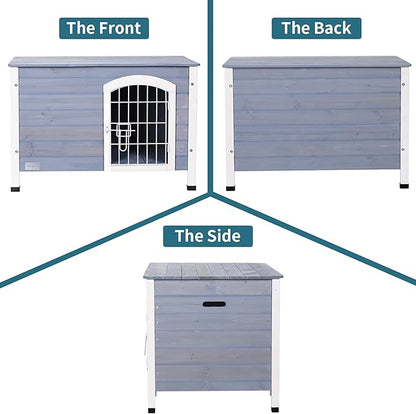 Petsfit Small Dog House for Small Dogs Indoor, Wooden Dog House with Elevated Floor&Anti-Slip Bottom, 31.5''L×21.5''W×21''H