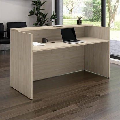 Bush Business Furniture Arrive 72W x 30D Reception Desk with Shelf in Natural Elm, Modern Receptionist Station for Office Waiting Room