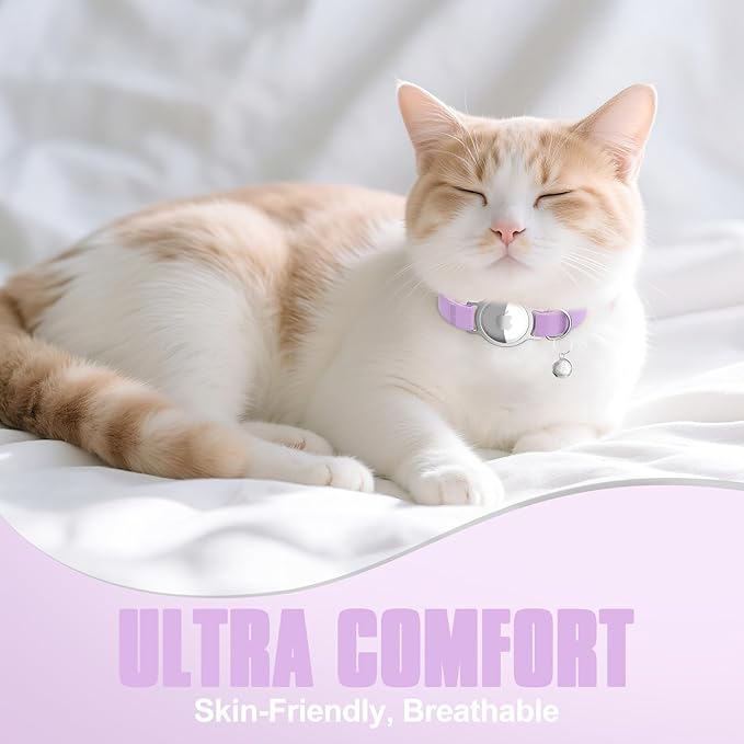 AirTag Cat Collar, Ultra Elastic Cat Tracker Collar, Airtag Holder Compatible with Apple Air Tag, [Lightweight & Scratch Resistant] Adjustable Stepless GPS Pet Collar for Cats Kittens, Purple