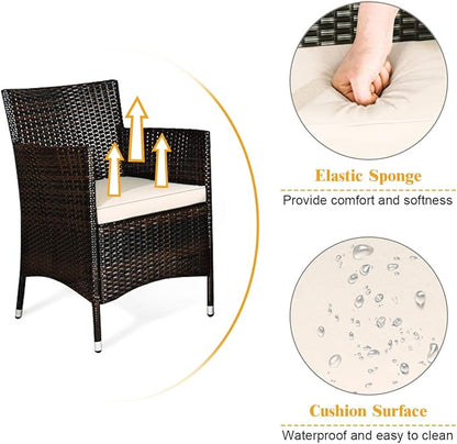 Tangkula 8 PCS Patio Rattan Conversation Set, Outdoor Wicker Furniture Set with Tempered Glass Coffee Table &Thick Cushion, Rattan Chair Wicker Set for Garden, Lawn, Poolside and Backyard (2, Brown)