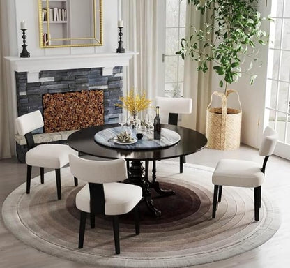 Linen Dining Chairs Set of 4 Modern Dining Chair with Black Wood Legs, Upholstered Dining Chairs for Dining Room, Kitchen, Vanity, Living Room, Beige