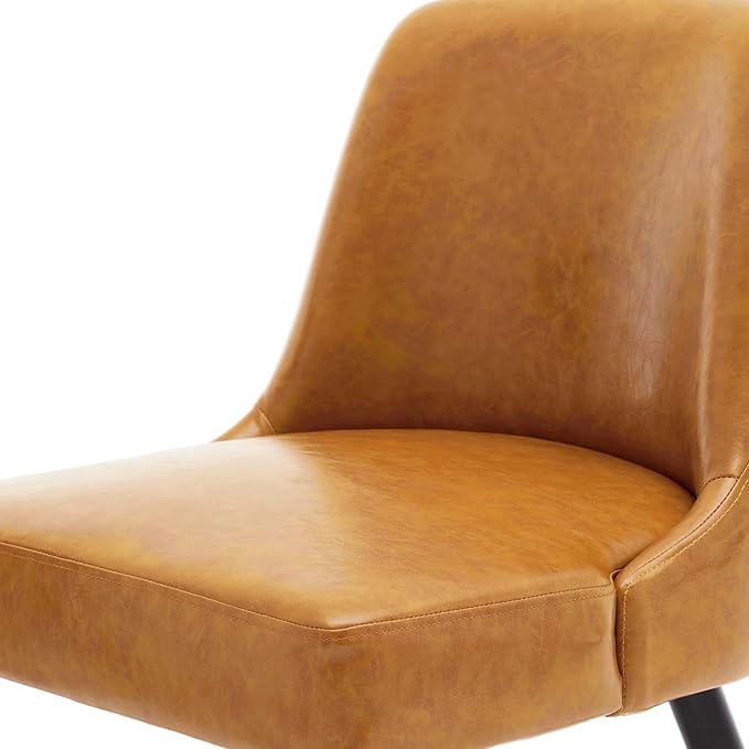 MINCETA Dining Chair,Morden Wood Leg Upholstered Kitchen Chair Set of 2,PU in Brown