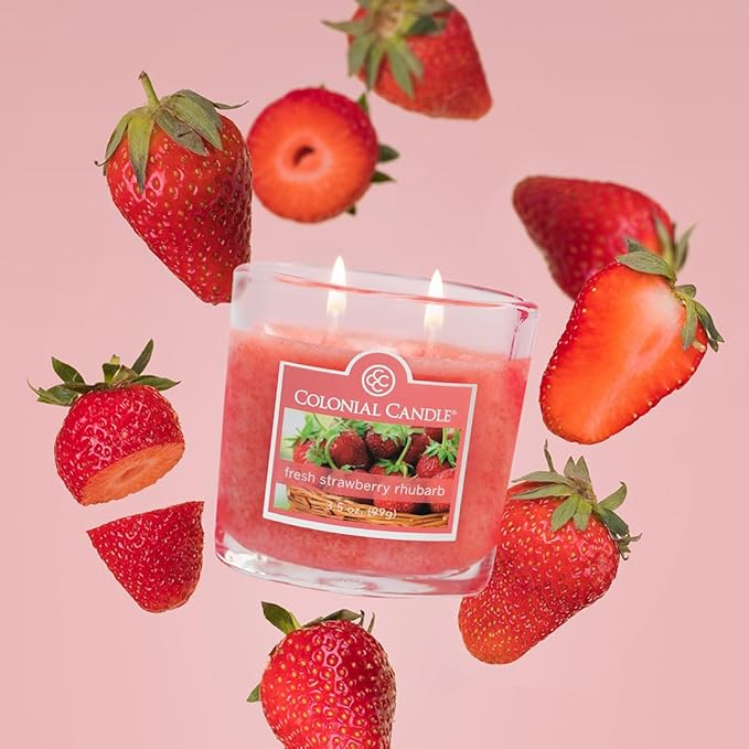 Colonial Candle Fresh Strawberry Rhubarb Scented Jar Candle, 2 Wick, 3.5 oz, Mottled Wax Candle