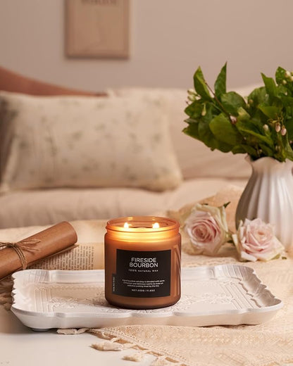 M&SENSE Fireside Bourbon Jar Candle, 11.6oz Clean Soy Wax Up to 70 Hours Burn Time Smoky Scent 2 Wick Cotton Fall Campfire Scented Candle for Home Decor Housewarming Gifts for Bathroom Office
