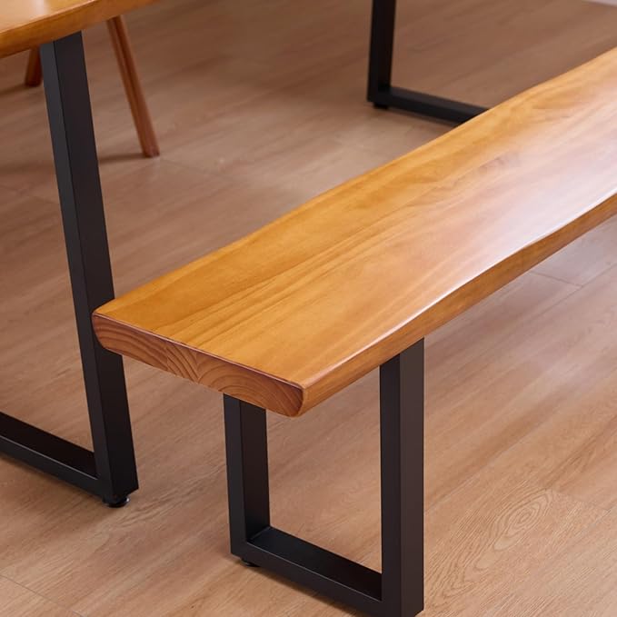 Solid Wood Top Bench with Metal Legs Durable Long Bench for Home Office Living Room Dining Room Versatile Multi Size Options Perfect Chair Stool Dining Bench Dining Chair (Light brown bench, 62.99in)