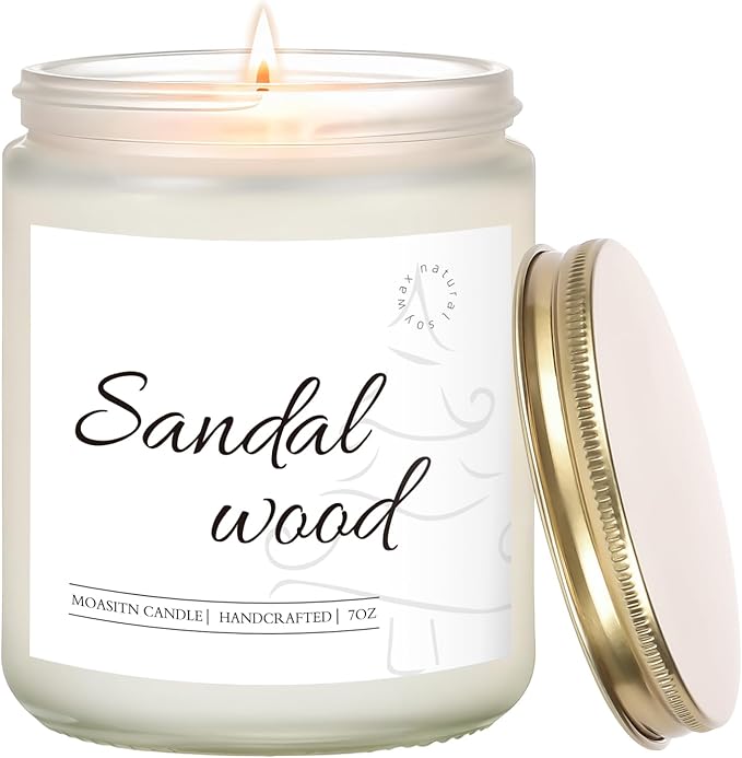 MOASITN Sandalwood Scented Candles for Home| Cedar,Sandalwood,Musk Scented Soy Candle| Handmade Longlasting Aromatherapy Candle| Jar Candel Gift for Women,Men for Spring,Birthday,Relaxing|7oz