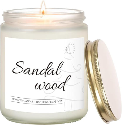 MOASITN Sandalwood Scented Candles for Home| Cedar,Sandalwood,Musk Scented Soy Candle| Handmade Longlasting Aromatherapy Candle| Jar Candel Gift for Women,Men for Spring,Birthday,Relaxing|7oz