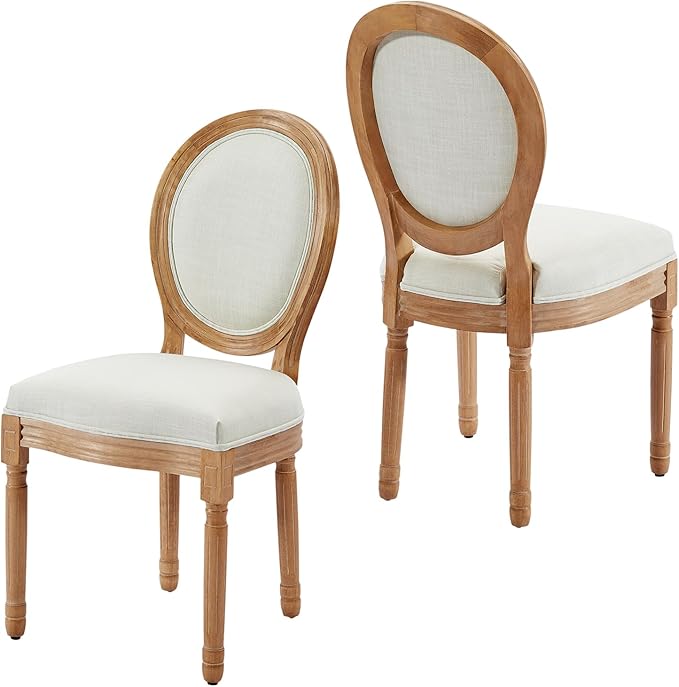 Nrizc French Country Dining Chairs Set of 2, Vintage Farmhouse Dining Chairs with Round Back, Solid Wood Dining Room Chairs, for Kitchen, Bedroom, Dining Room