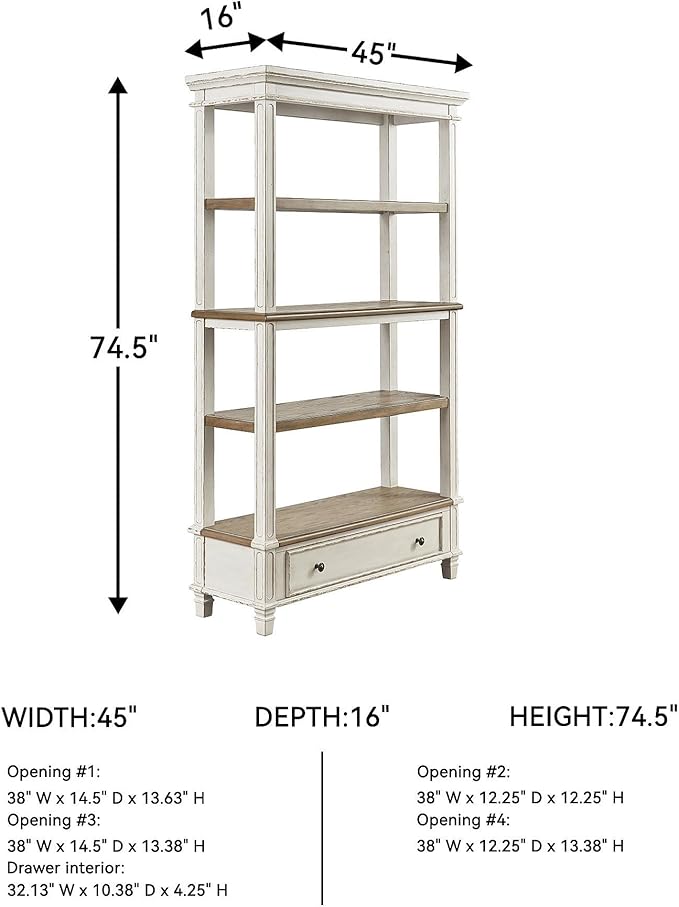 Signature Design by Ashley Realyn French Country 75" Bookcase with Drawer, Chipped White