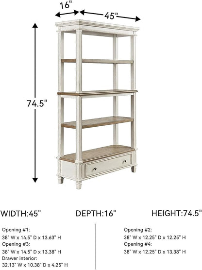 Signature Design by Ashley Realyn French Country 75" Bookcase with Drawer, Chipped White