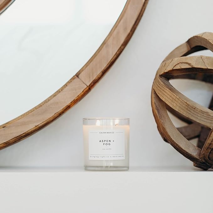 Calyan Wax Co. Aspen & Fog 2 Wick Scented Candle - 37 Hour Burn - Luxury Non Toxic Soy Wax Candles - Long Lasting Large Glass Jar Candle for Home - 8.8oz