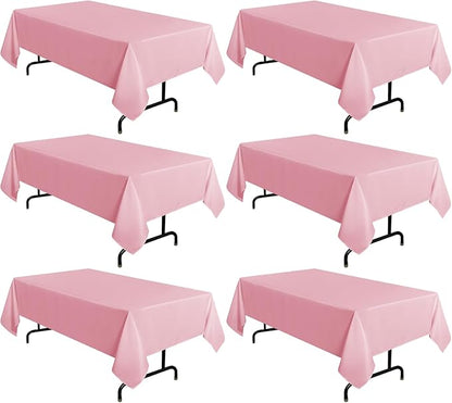 sancua 6 Pack Pink Tablecloth 60 x 102 Inch, Rectangle Table Cloth for 6 Feet Tables - Stain and Wrinkle Resistant Washable Polyester Table Cover for Dining Tables, Christmas Buffet Parties