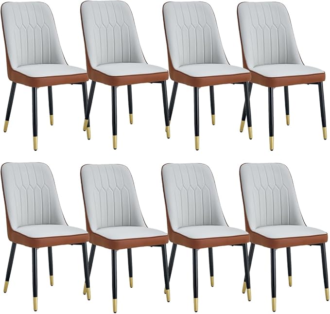Dining Chairs Set of 8，Modern Dining Chairs, Equipped with PU Leather Backrest Cushions and Black Metal Legs, Suitable for Restaurants, Kitchens, and Bedrooms Dining Room Chairs