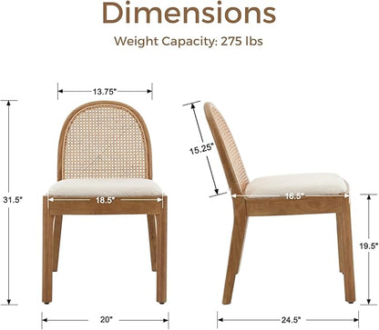 HEAH-YO Rattan Dining Chairs Set of 2, Upholstered Sherpa Dining Room Chairs with Backrests, Modern Kitchen Chairs with Wood Legs for Dining Room, White