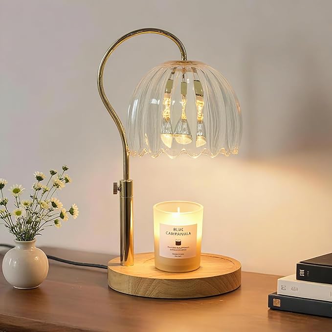 Candle Warmer Lamp with Timer & Dimmer, Height Adjustable Electric Candle Lamp Warmer for Scented Jar Candles with 2 Bulbs, Modern Home Decor Gifts for Women Mom