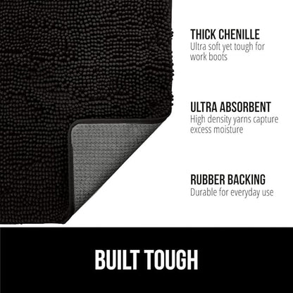 GORILLA GRIP SoakSTOPPER Dog Door Mat, 30x20 Machine Washable Rug Absorbent Doormat Captures Moisture Mud Dirt, Quick Dry Soft Chenille Entryway Rugs Indoor Entrance Mats for Dog Paws, Black