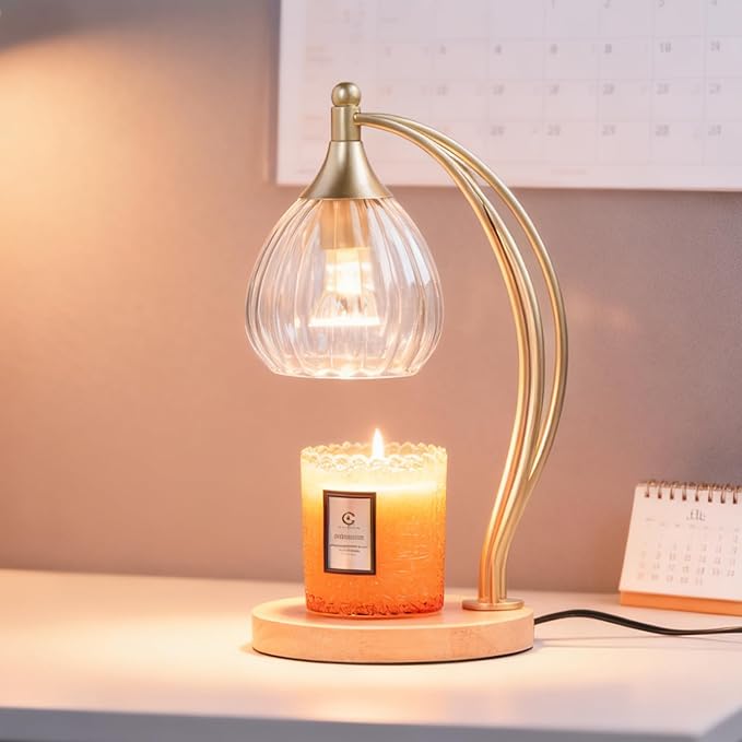 Candle Warmer Lamp with Timer - Dimmable Candle Warmer for Jar Candles-Electric Candles Warmers Light Birthday Gifts for Women Mom House Warming Gifts New Home Decor Gold and Transparent 2 Bulb