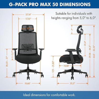 Mesh Office Chair with Headrest – Ergonomic Office Chair with Lumbar Support, Adjustable 3D Arms & Soft Seat – Holds Up to 330lbs (Gray)