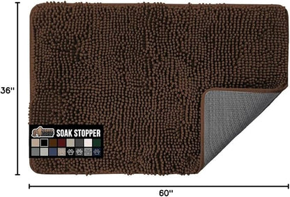 GORILLA GRIP SoakSTOPPER Dog Door Mat, 60x36 Machine Washable Rug Absorbent Doormat Captures Moisture Mud Dirt, Quick Dry Soft Chenille Entryway Rugs Indoor Entrance Mats for Dog Paws, Brown
