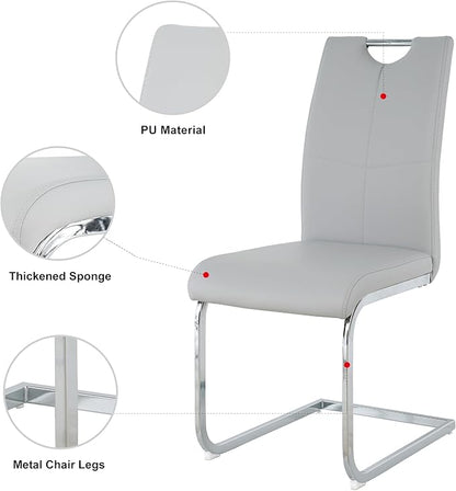 SSLine 51'' Silver Glass Dining Table Set for 4,5 Piece Kitchen Table and Chairs Set with Metal Legs and 4 PU Leather Dining Chairs for Kitchen Room Small Spaces