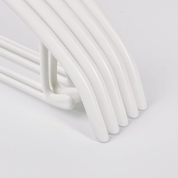 Non-Slip Rubber Coated Metal Hangers No Shoulder Bump, Set of 5/10 Heavy Duty Contour Sweater Hangers for Shirts Coats Dresses or Suits, Rust-Free Closet Clothes Organizer, 16.5”, White