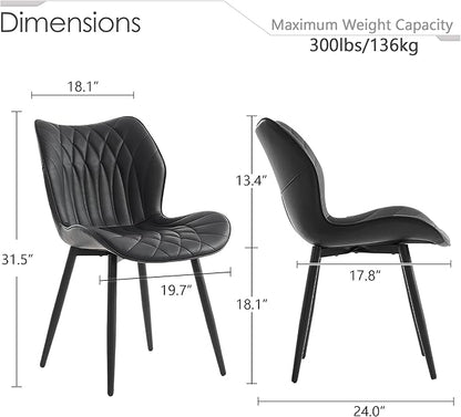 Kidol & Shellder Black Dining Chairs Set of 2 Modern Kitchen Chairs with Back Armless Accent Chairs for Living Room Upholstered Faux Leather Chair Mid Century Comfy Side Chair with Metal Legs