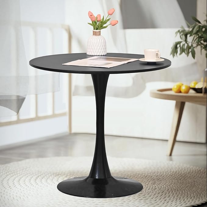 SoarFlash Kitchen Table and Chairs for 2, 31.5" Dining Table Set for 2 with Velvet Upholstered Chairs, 3 Piece Round Kitchen Table Set, Dining Room Table Set for Small Space, Apartment, Black/Black