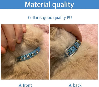 2 Pack Cat Collar Rhinestone Bling Cute Cat Collars Accessories for Pet Collars Adjustable Ideal for Girl Cats Male Cats(Blue Pink)