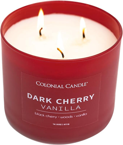 Colonial Candle Dark Cherry Vanilla Scented Jar Candle, Pop of Color Collection, 3 Wick, 14.5 oz - Up to 60 Hours Burn