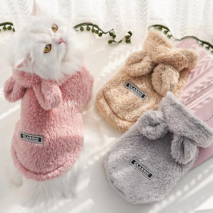 Cat Bunny Ears Costume Cute Dog Kitten Hoodies Sweater Rabbit Ears Puppy Pet Apparel (Small,Pink)