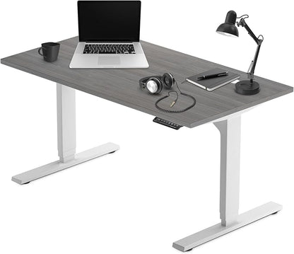 Progressive Desk Stand Up Adjustable Height Electric Standing Desk - 60"x30" Dual Motor, Computer Workstation Sit Stand Table for Home Office - Gray Oak, White Frame